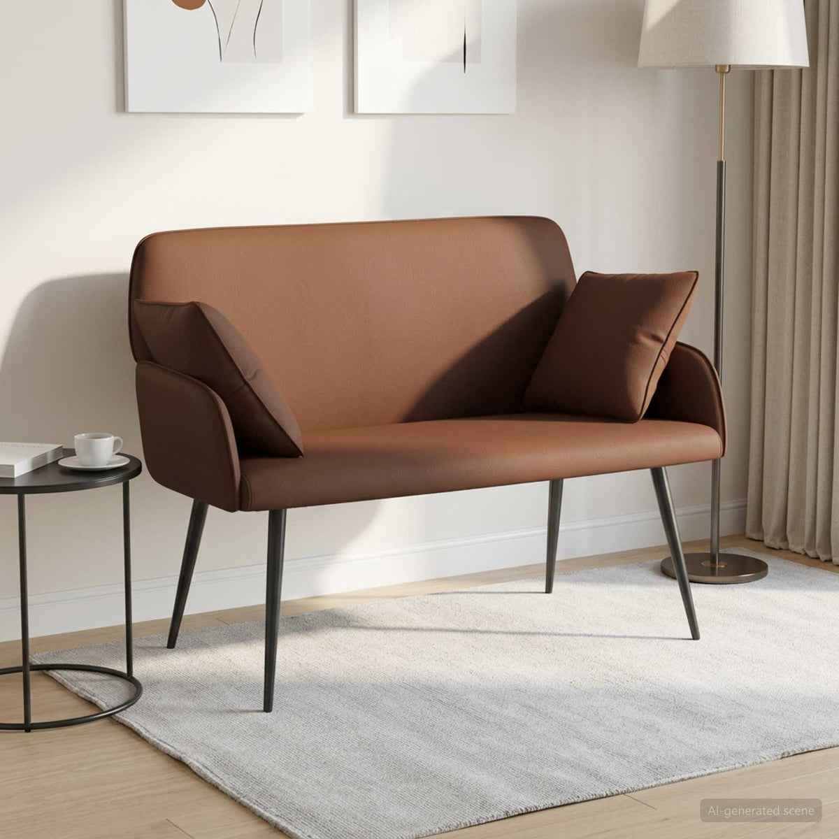 2 Seater Sofa with Metal Legs 2-Seater Faux Leather Brown