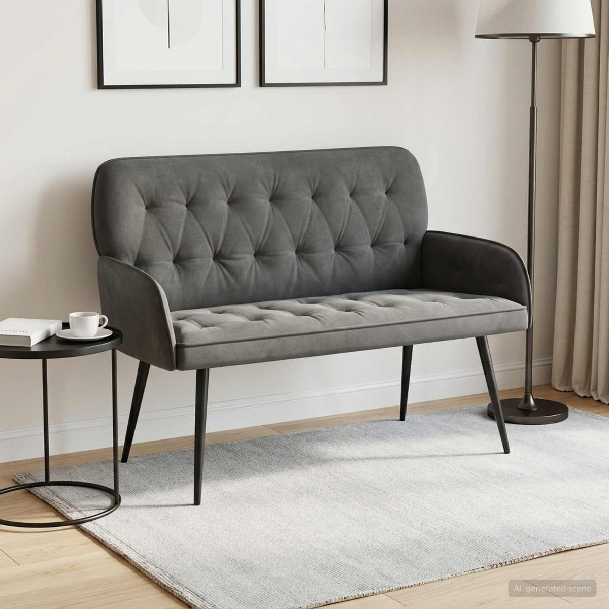 2 Seater Sofa with Metal Legs 2-Seater Velvet Dark grey