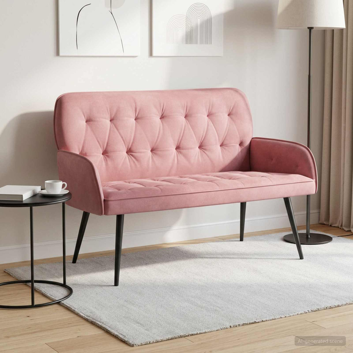 2 Seater Sofa with Metal Legs 2-Seater Velvet Pink