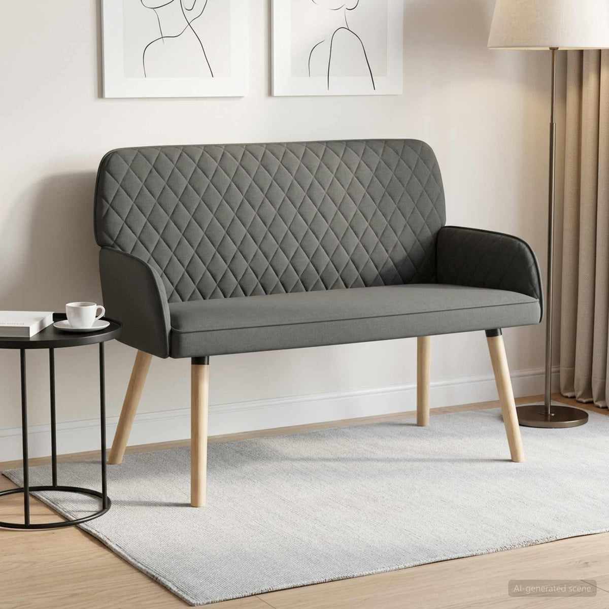 2 Seater Sofa with Solid Wood Legs 2-Seater Dark grey