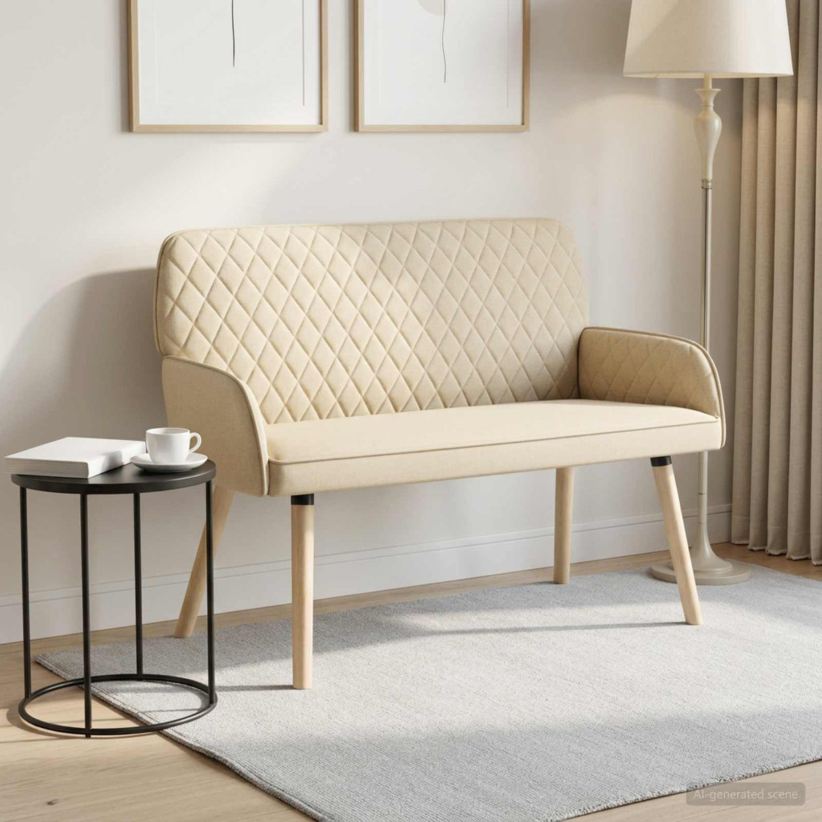 2 Seater Sofa with Solid Wood Legs 2-Seater Cream