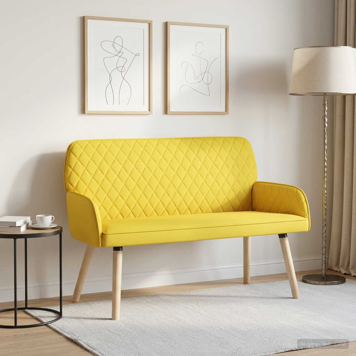 2 Seater Sofa with Solid Wood Legs 2-Seater Light yellow