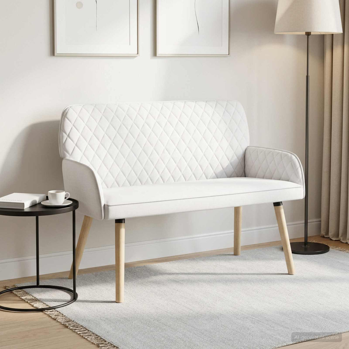 2 Seater Sofa with Solid Wood Legs 2-Seater White