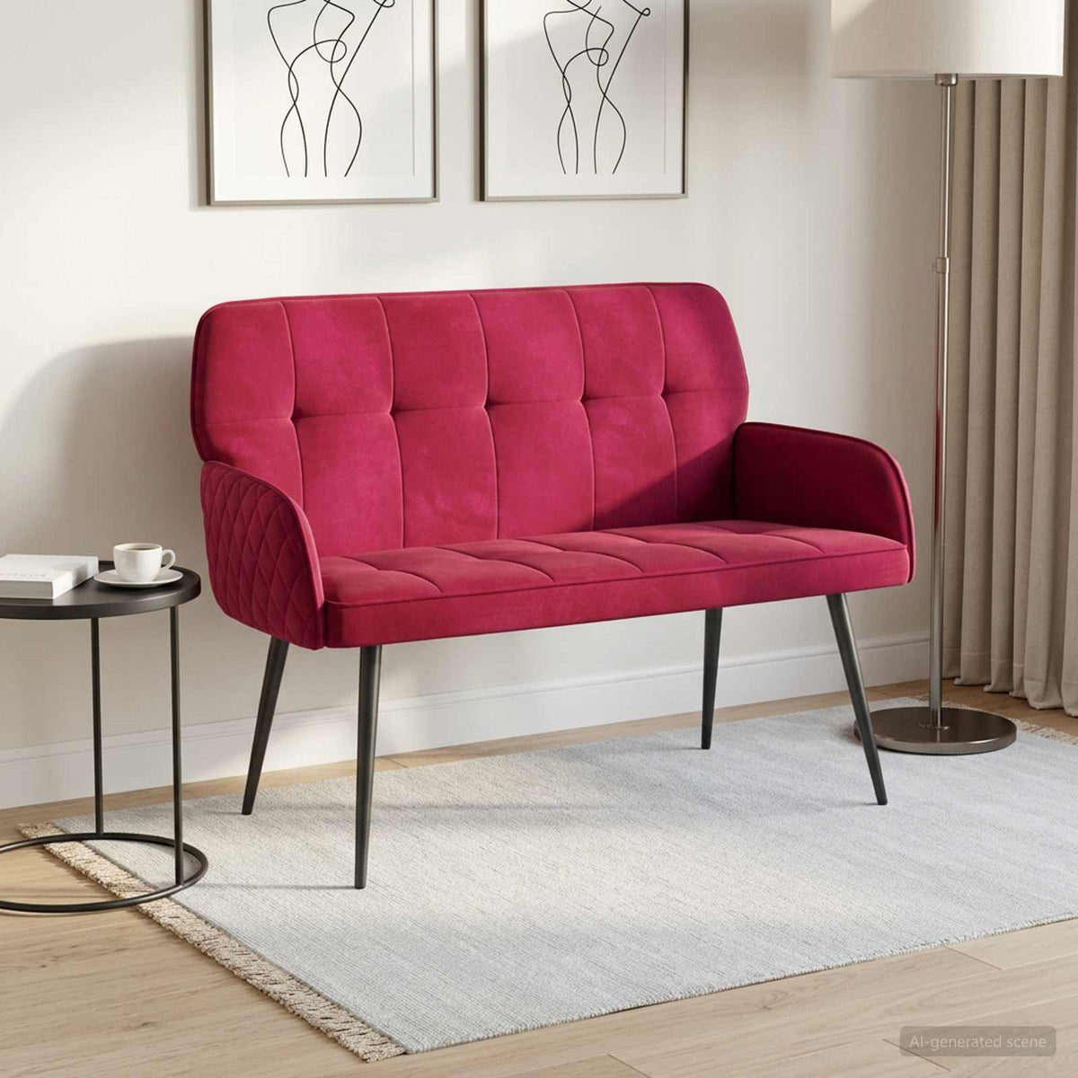 2 Seater Sofa with Metal Legs 2-Seater Velvet Wine red