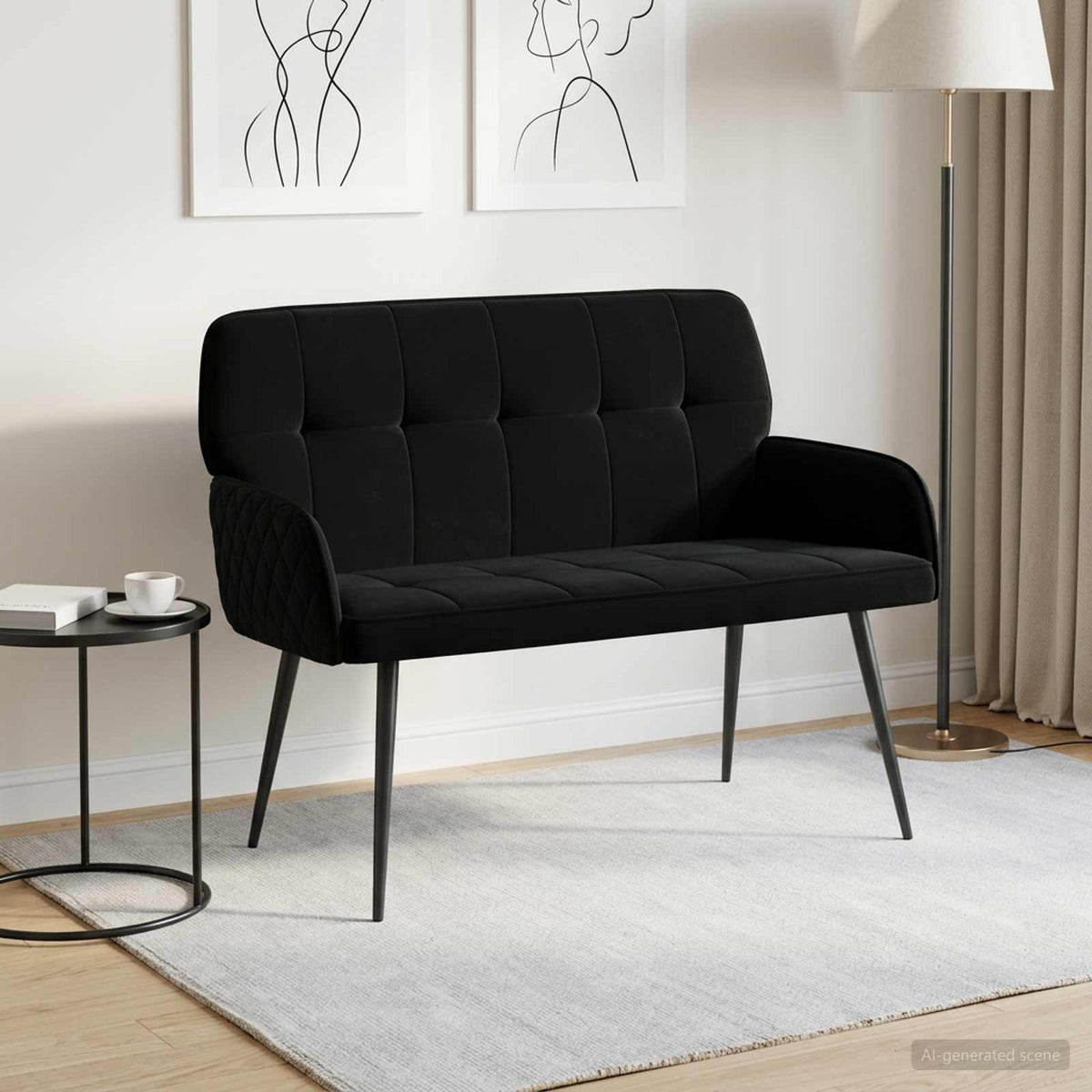 2 Seater Sofa with Metal Legs 2-Seater Velvet Black