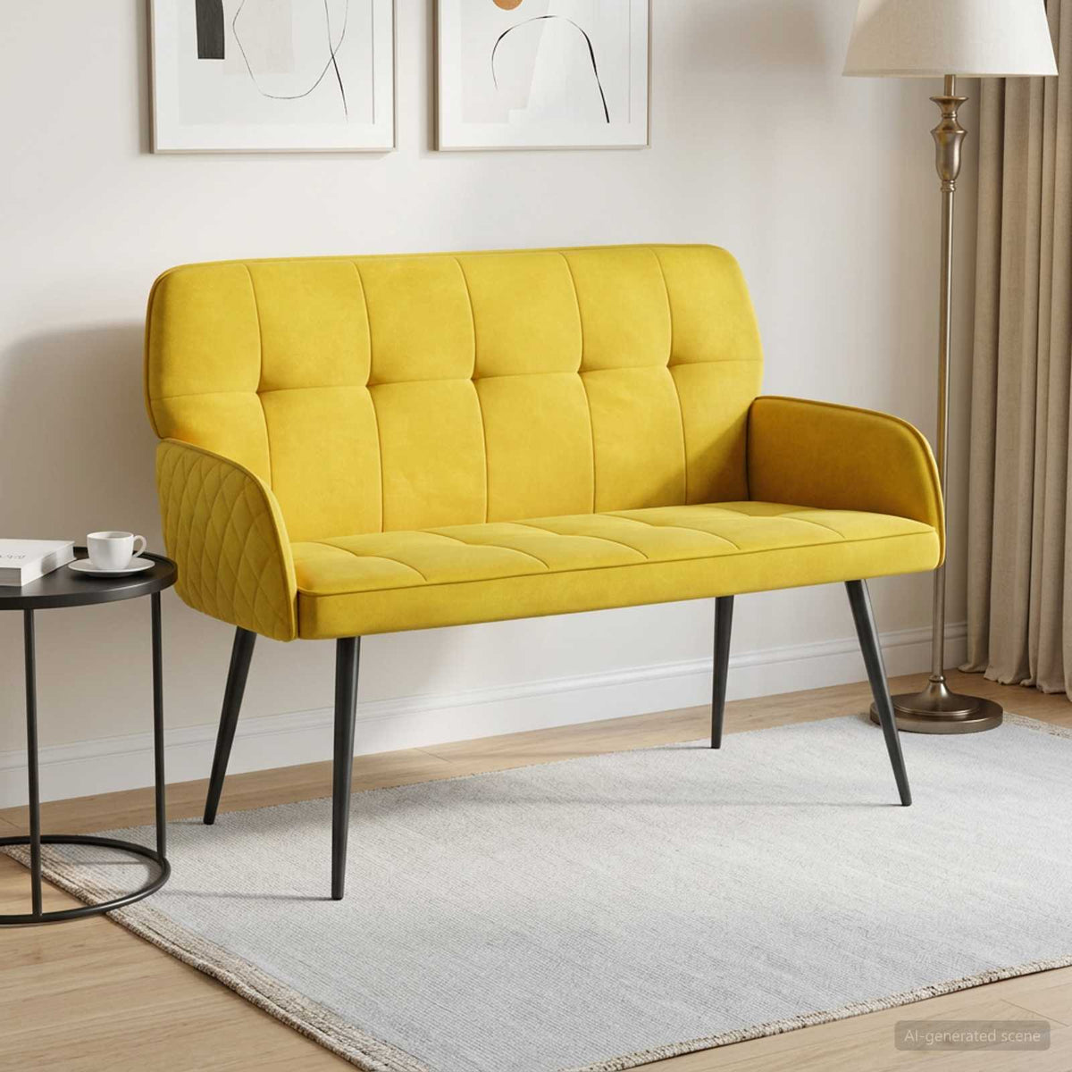 2 Seater Sofa with Metal Legs 2-Seater Velvet Yellow