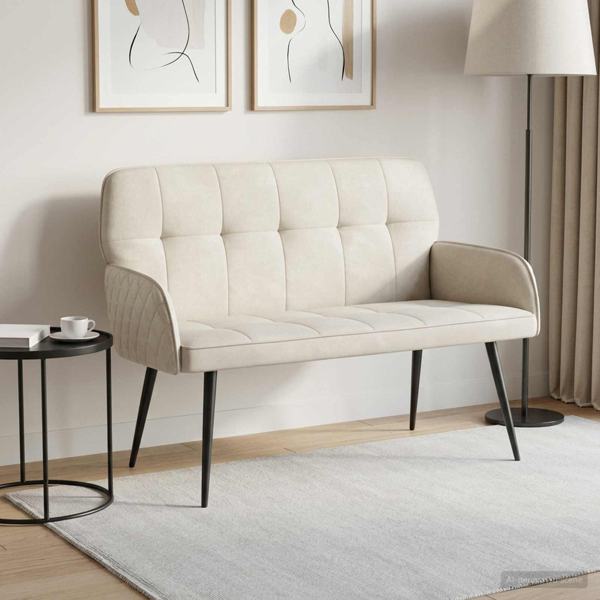 2 Seater Sofa with Metal Legs 2-Seater Velvet Cream