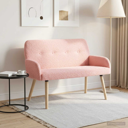 2 Seater Sofa with Solid Wood Legs Bouclé Pink