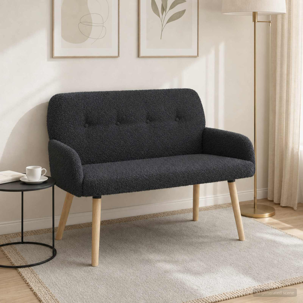 2 Seater Sofa with Solid Wood Legs Bouclé Dark grey