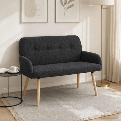 2 Seater Sofa with Solid Wood Legs Bouclé Dark grey