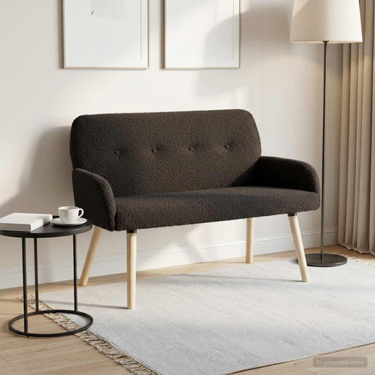 2 Seater Sofa with Solid Wood Legs Bouclé Black