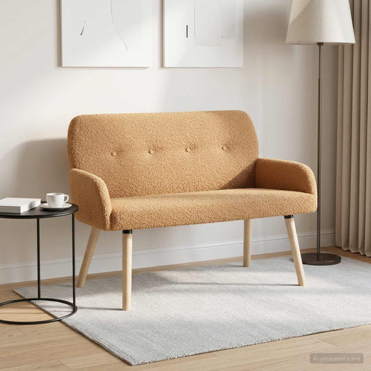 2 Seater Sofa with Solid Wood Legs Bouclé Beige