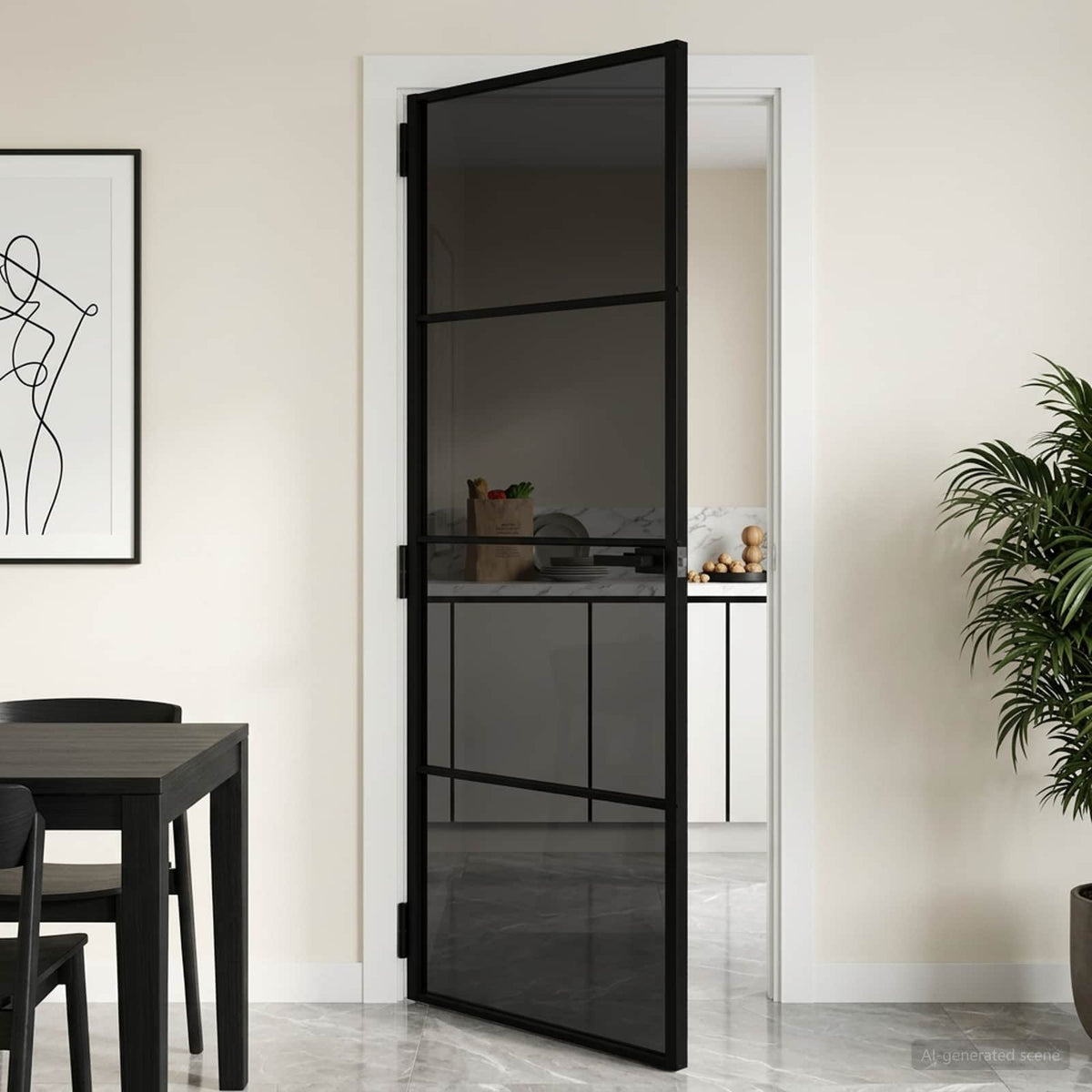 Interior Door Slim Black 76x201.5 cm Tempered Glass&Aluminium 3 Horizontal Bars Black