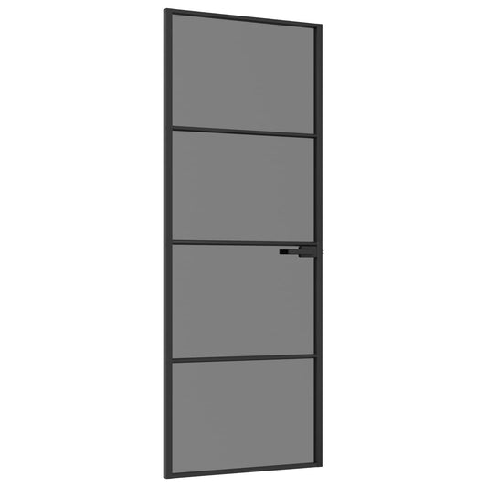 Interior Door Slim Black 76x201.5 cm Tempered Glass&Aluminium 3 Horizontal Bars Black