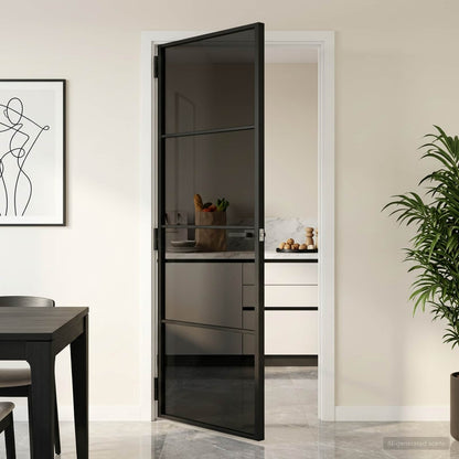 vidaXL Interior Door 83 x 201.5 cm Tempered Glass and Aluminium 1