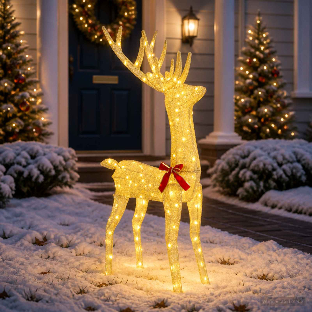 3D Christmas Reindeer LOVIISA 140 LEDs Warm White Height 128 cm 26 cm Gold fabric