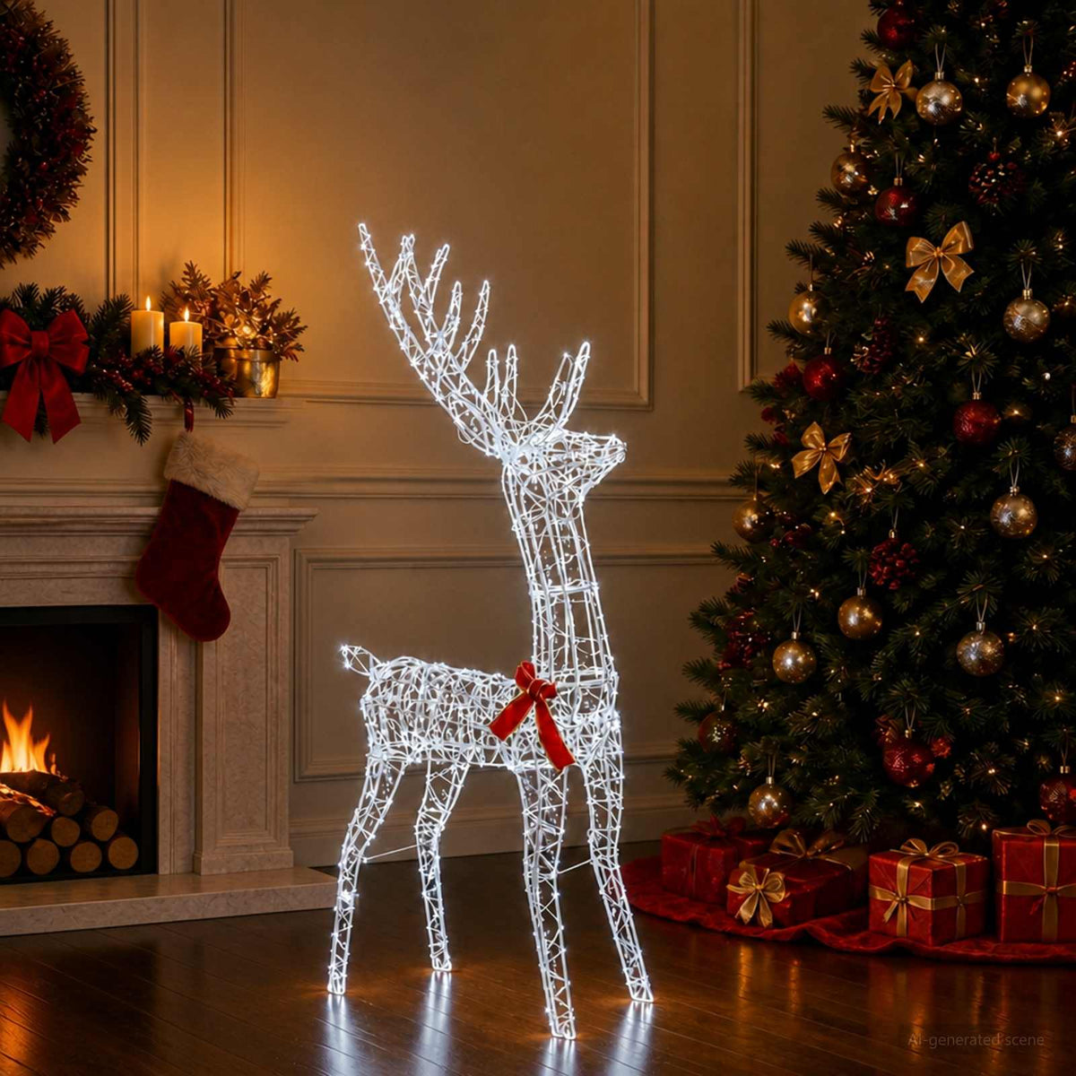 3D Christmas Reindeer LOVIISA 140 LEDs Warm White Height 128 cm 26 cm Transparent string