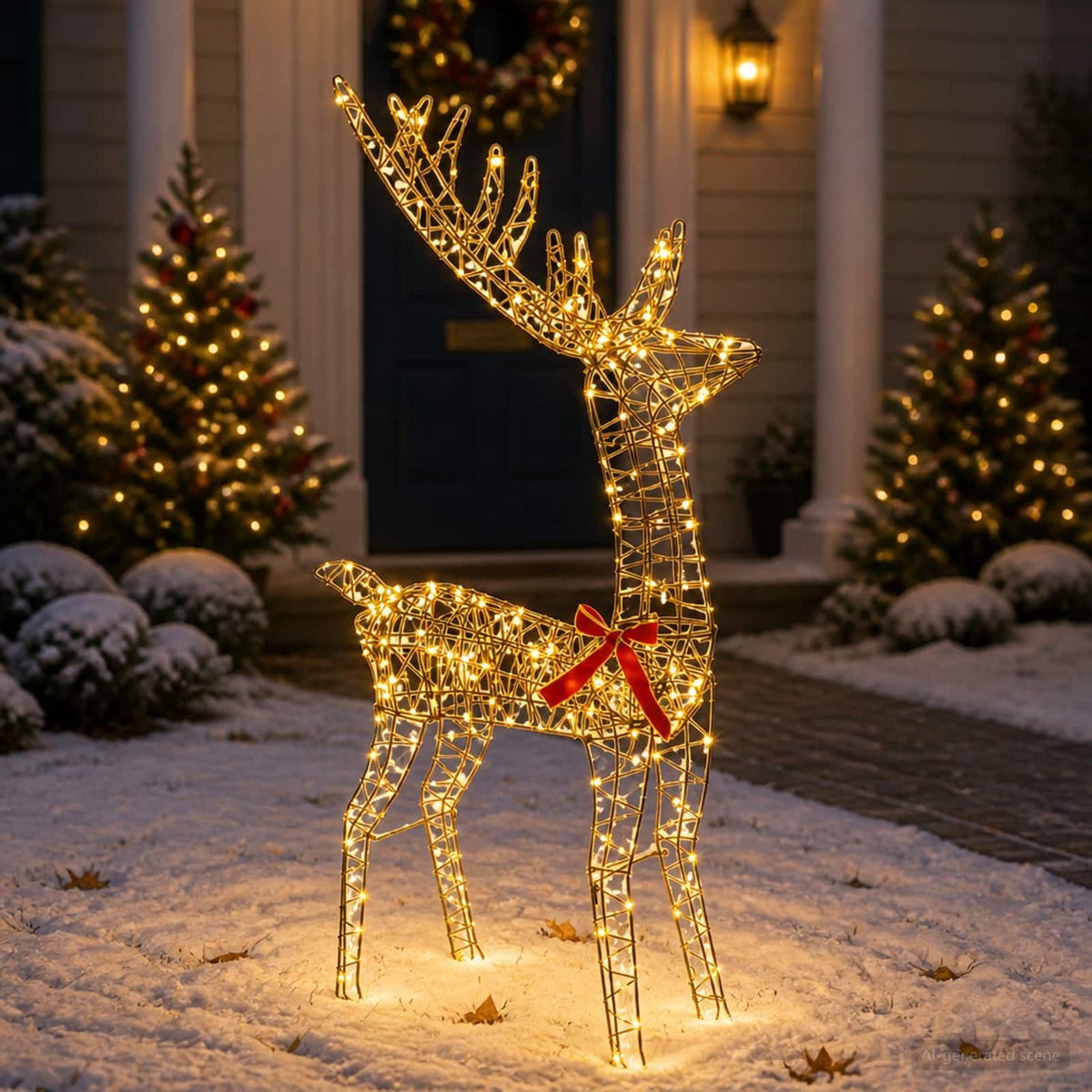 3D Christmas Reindeer LOVIISA 140 LEDs Warm White Height 128 cm 26 cm Brown string
