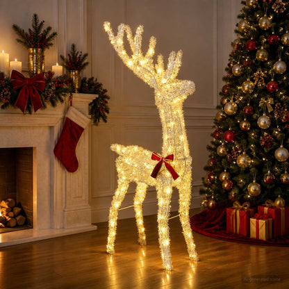 3D Christmas Reindeer LOVIISA 140 LEDs Warm White Height 128 cm 26 cm Iridescent tinsel