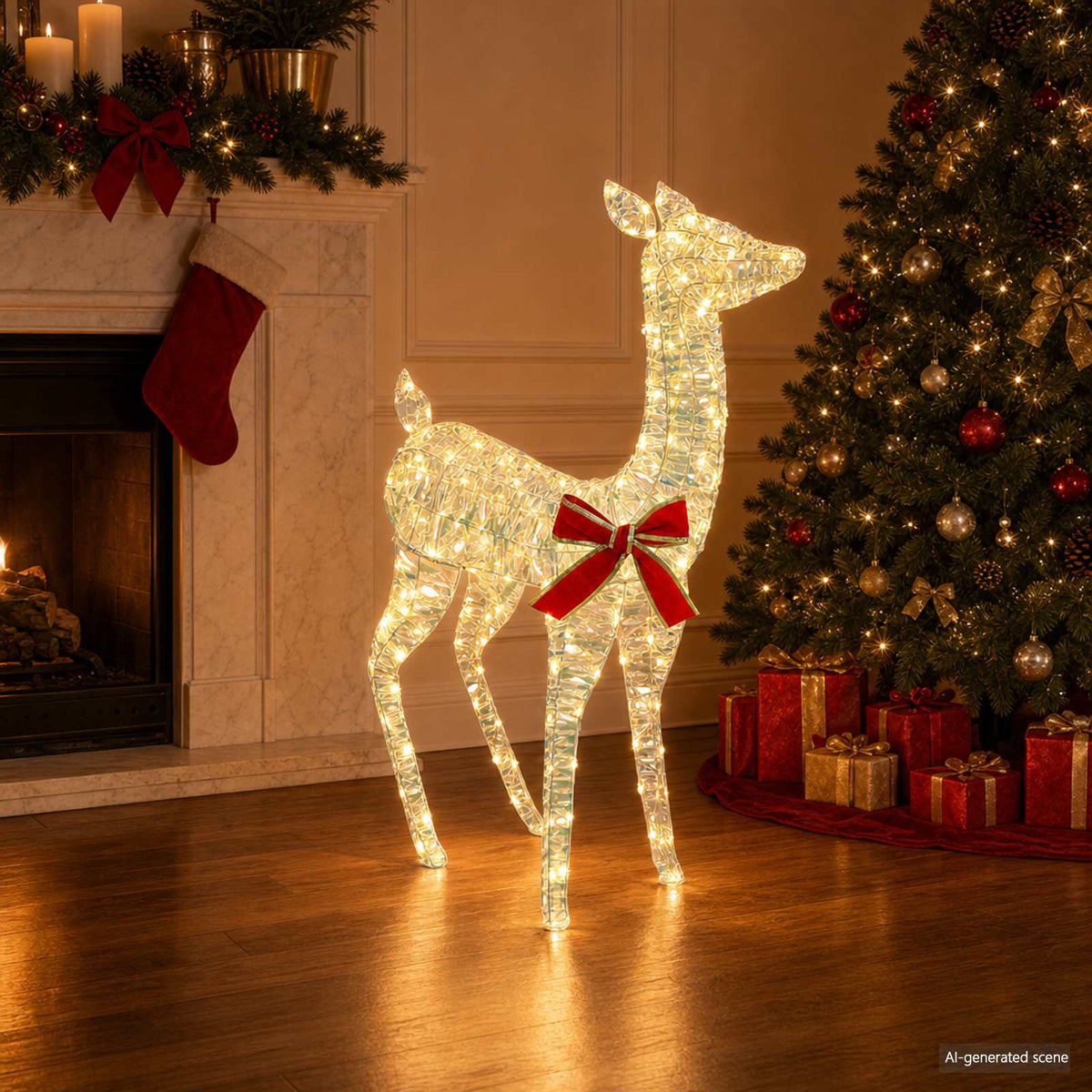 3D Christmas Reindeer LOVIISA 110 LEDs Warm White Width 70 cm Iridescent PET