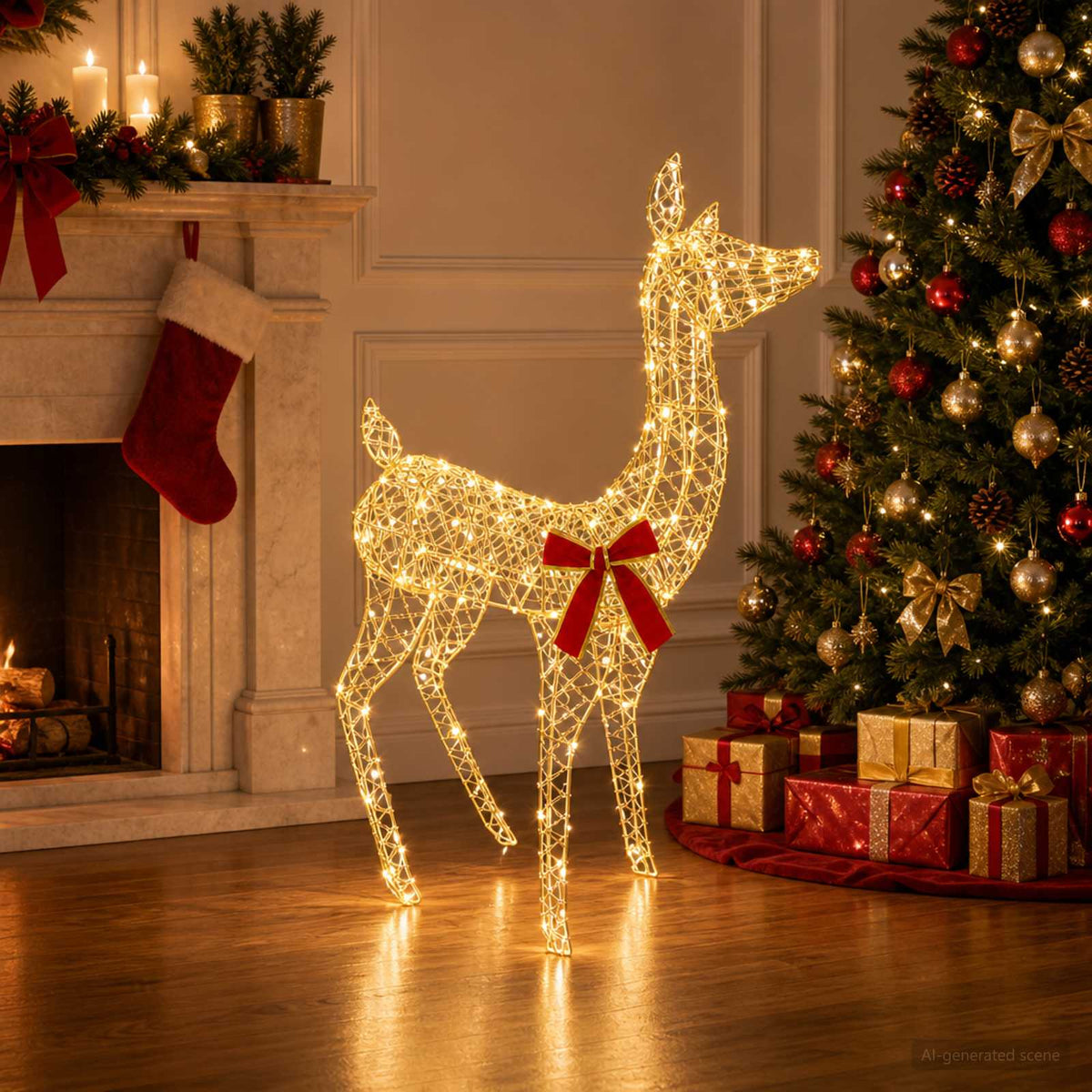 3D Christmas Reindeer LOVIISA 110 LEDs Warm White Width 70 cm Gold PET