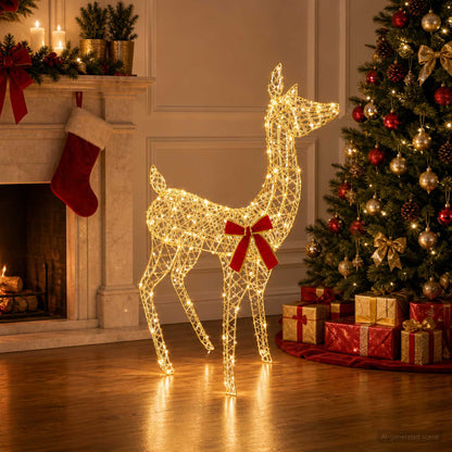 3D Christmas Reindeer LOVIISA 110 LEDs Warm White Width 70 cm Gold PET