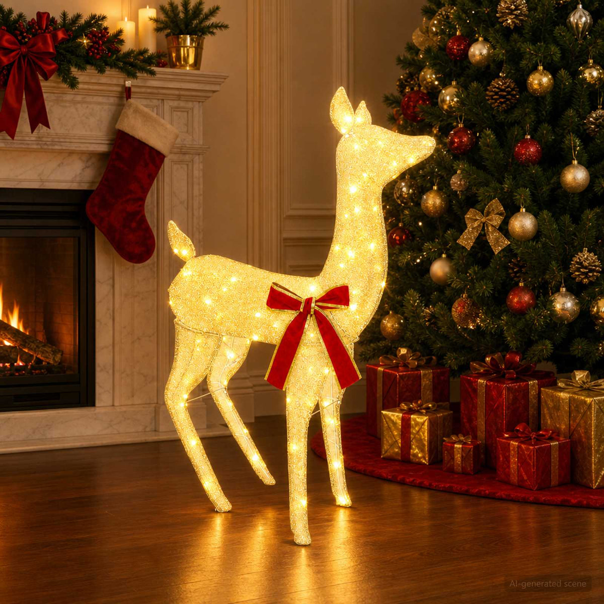 3D Christmas Reindeer LOVIISA 110 LEDs Warm White Width 70 cm Gold fabric