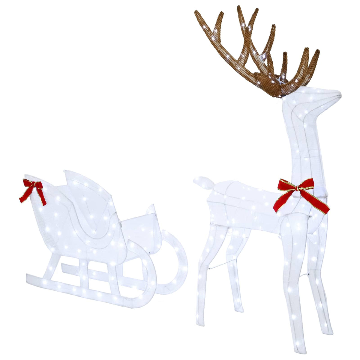 Reindeer Pull Sleigh LOVIISA 2 pcs 200 LEDs Warm White White fabric