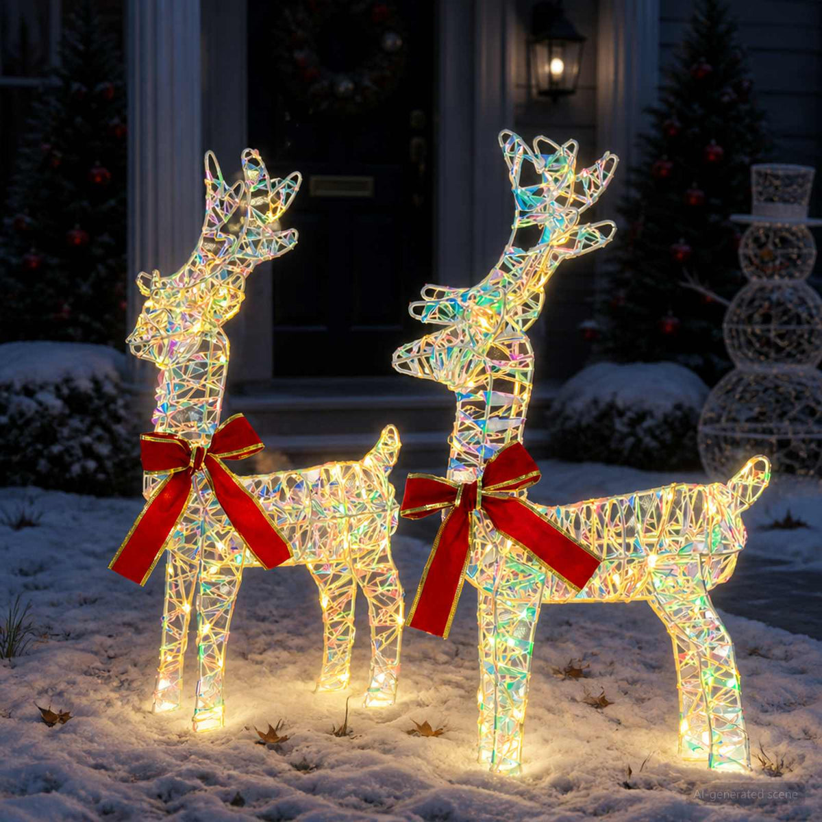 3D Christmas Reindeer LOVIISA 2 pcs 80 LEDs Warm White Iridescent PET