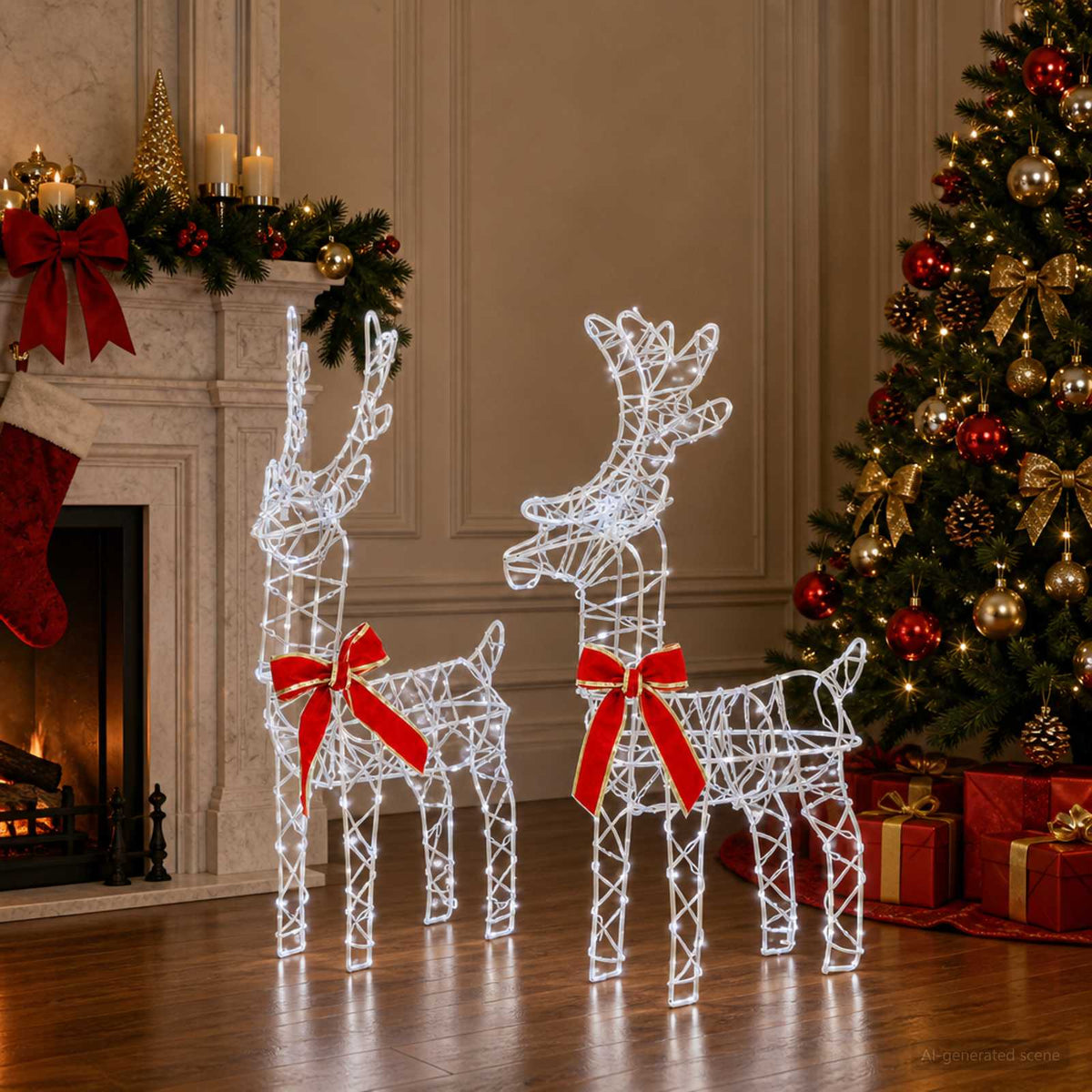 3D Christmas Reindeer LOVIISA 2 pcs 80 LEDs Warm White Transparent string