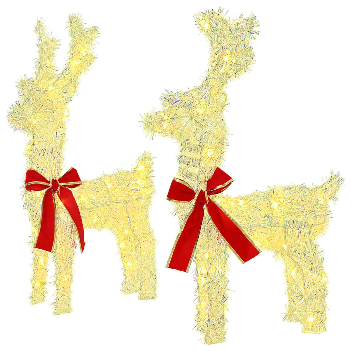 3D Christmas Reindeer LOVIISA 2 pcs 80 LEDs Warm White Iridescent tinsel
