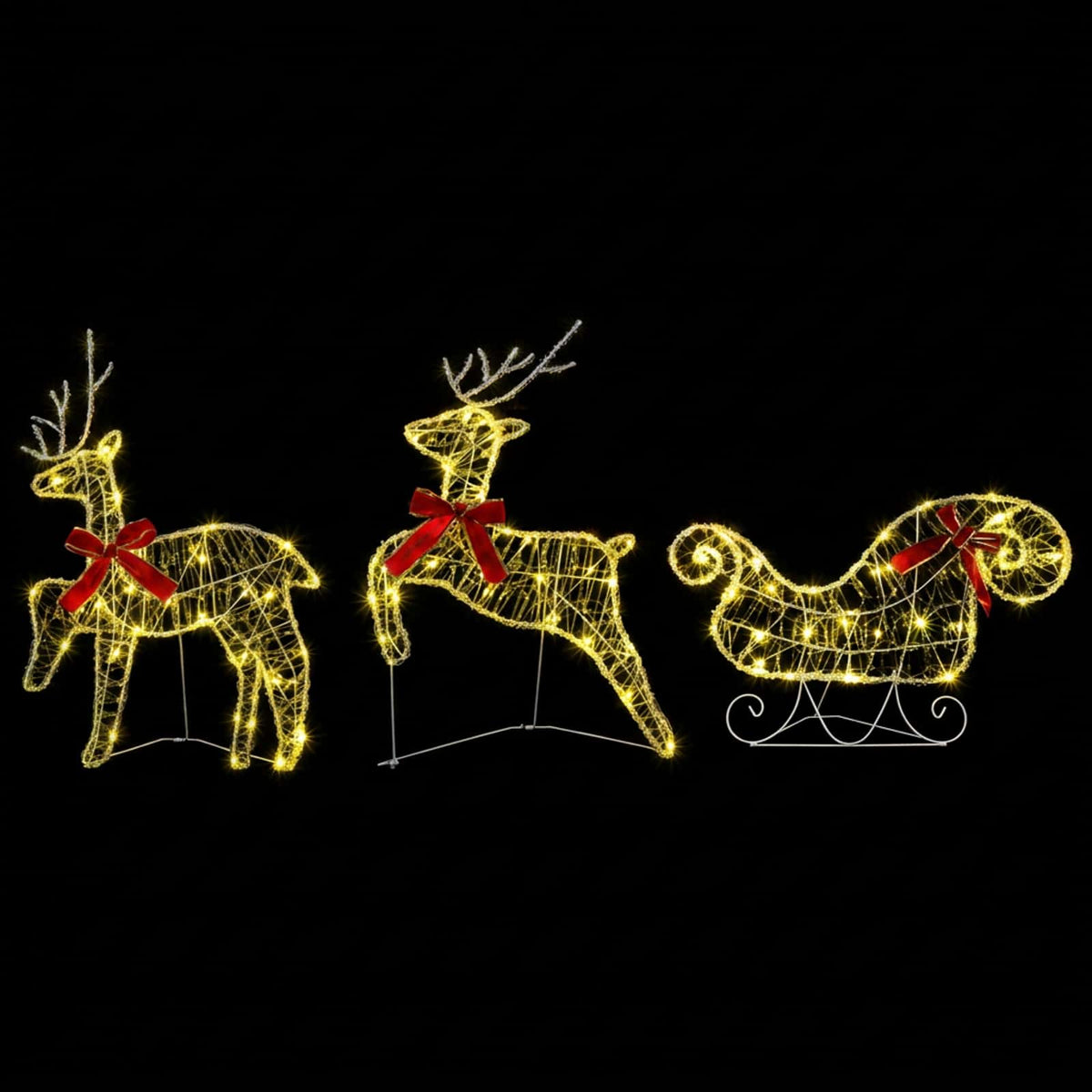 Christmas Reindeer with Sleigh 3 pcs 60 LEDs Warm white