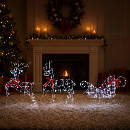 Christmas Reindeer with sleigh 60 LEDs Warm White Transparent string 3