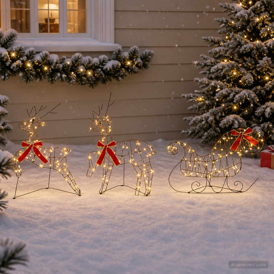 Christmas Reindeer with sleigh 60 LEDs Warm White Brown string 3