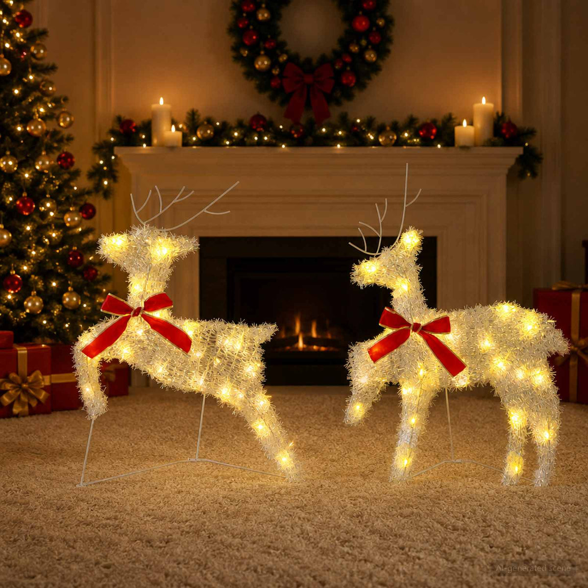 Christmas Reindeer Cold White Iridescent tinsel 2