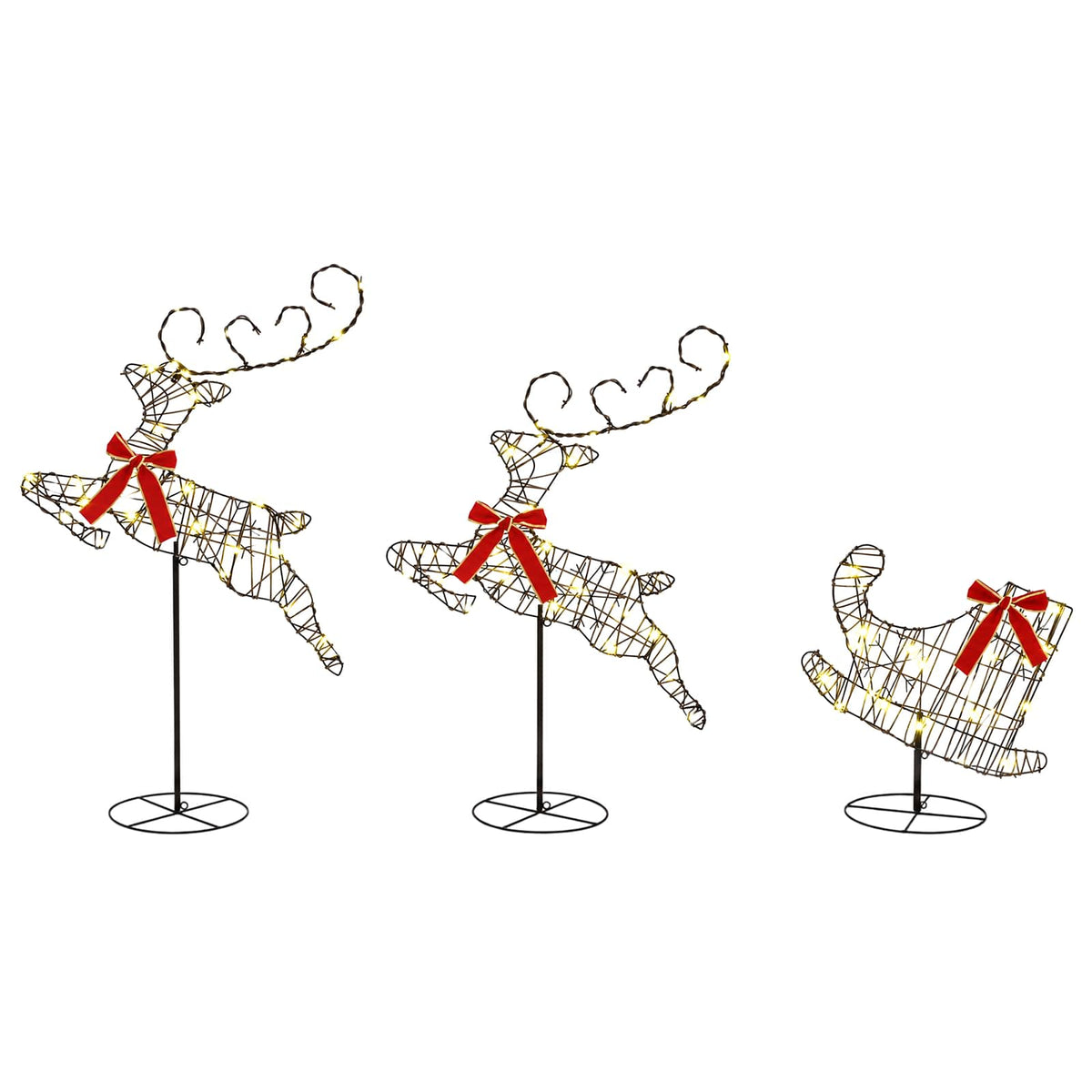Christmas Reindeer with Sleigh 3 pcs 72 LEDs Warm White Rattan