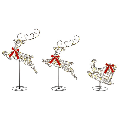 Christmas Reindeer with Sleigh 3 pcs 72 LEDs Warm White Rattan