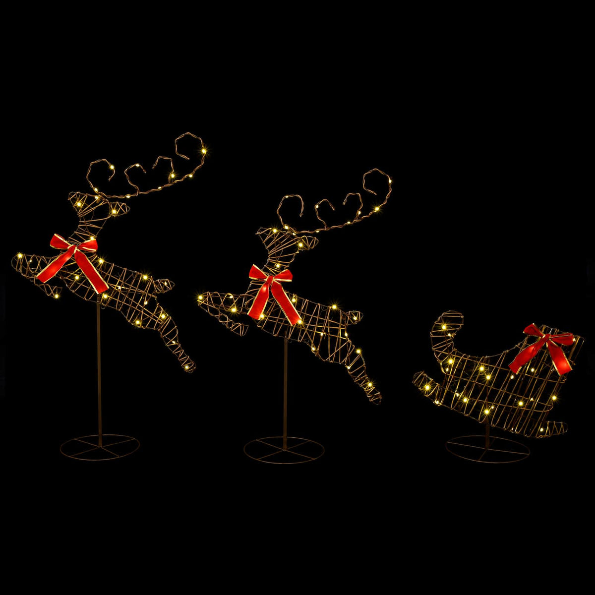 Christmas Reindeer with Sleigh 3 pcs 72 LEDs Warm White Rattan