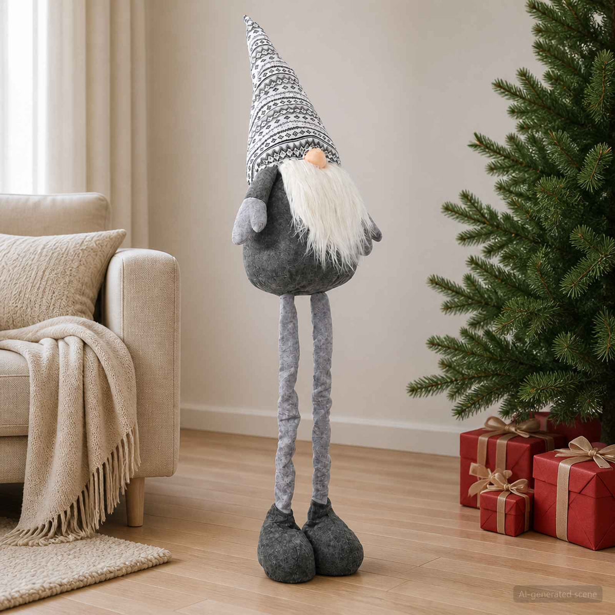 Christmas Gnome with Extendable Legs 130 cm Polyester Grey