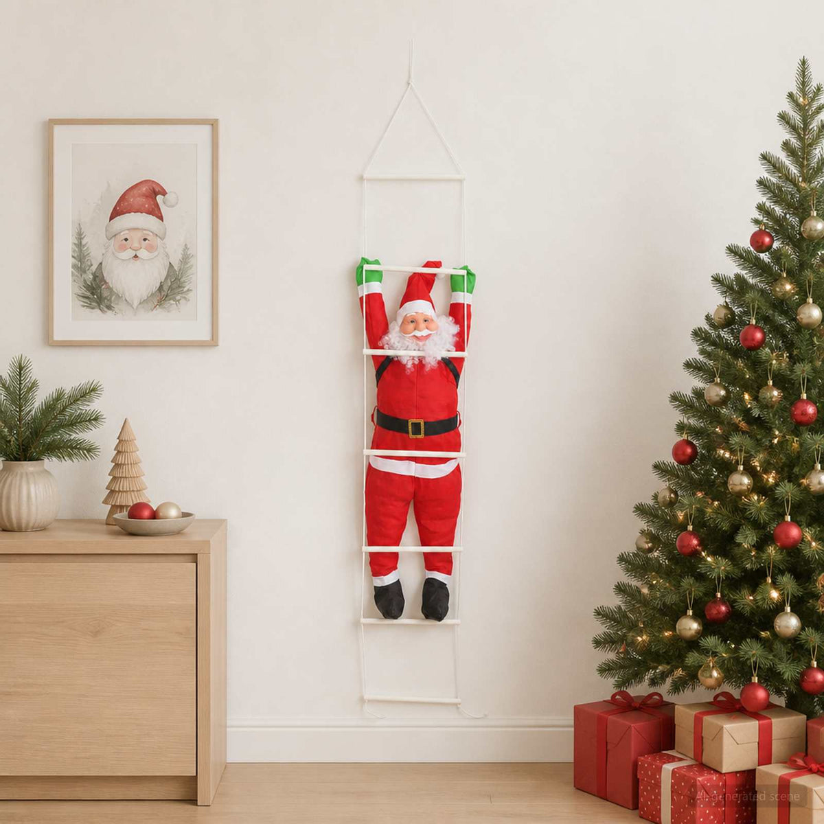 vidaXL Hanging Santa Claus on Ladder Red 30 x 15 x 170 cm Polyester 1