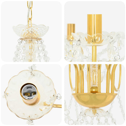 vidaXL Adjustable Chandelier with Beads E14 Metal and Acrylic Gold 6