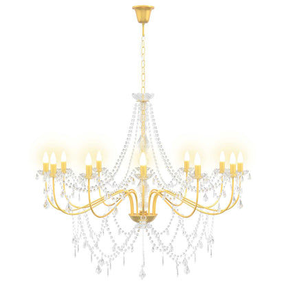 vidaXL Adjustable Chandelier with Beads E14 Metal and Acrylic Gold 2