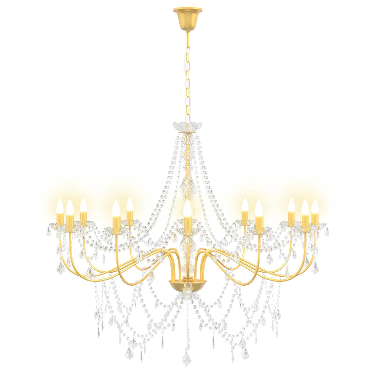 Chandelier with Beads 12 x E14 Bulbs Gold Ø 115 x 142 cm