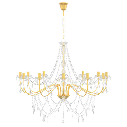Chandelier with Beads 12 x E14 Bulbs Gold Ø 115 x 142 cm
