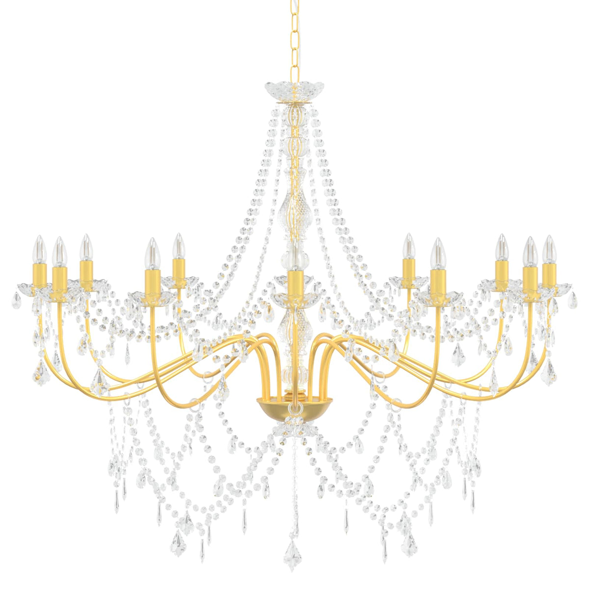Chandelier with Beads 12 x E14 Bulbs Gold Ø 115 x 142 cm