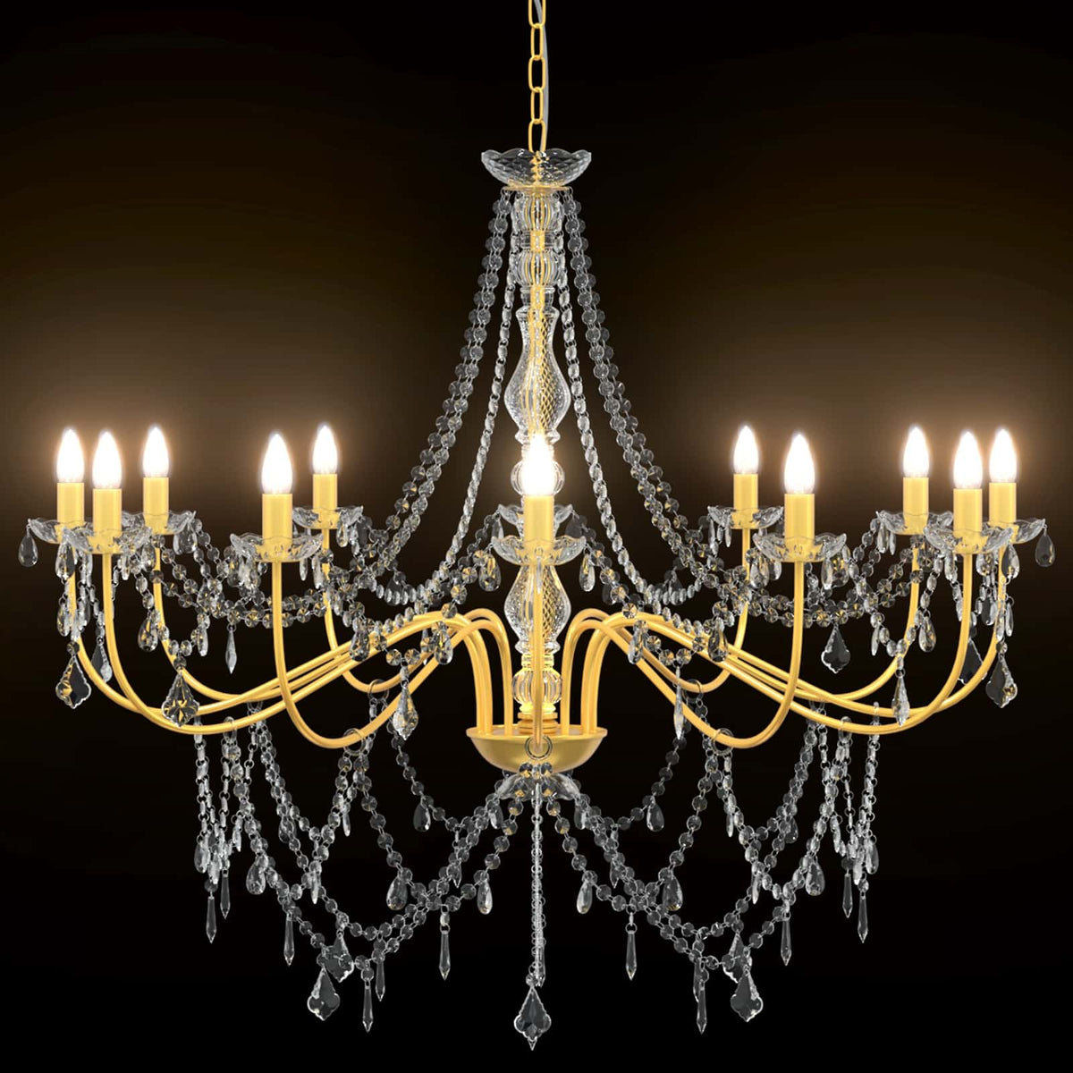Chandelier with Beads 12 x E14 Bulbs Gold Ø 115 x 142 cm