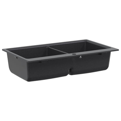 vidaXL Kitchen Sink Double Basin Granite 86 x 51 x 30 cm Graphite 4