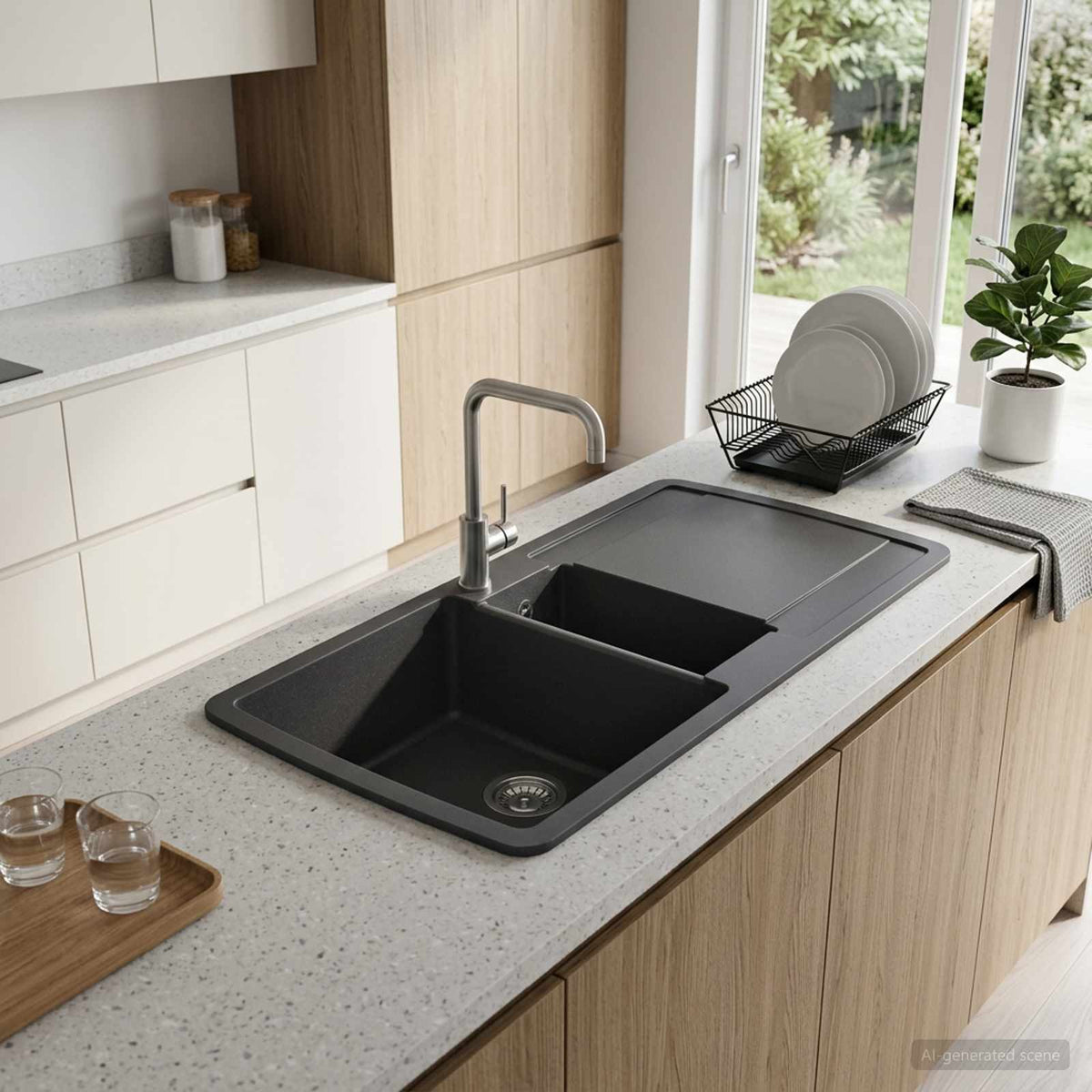 vidaXL Kitchen Sink Double Basin Granite 96 x 50 x 31 cm Graphite 1