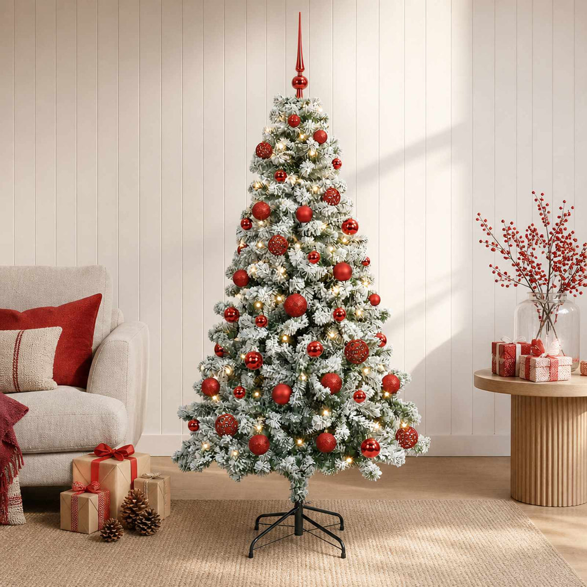 Artificial Christmas Tree with Bauble 150 LEDs with LEDs & red balls