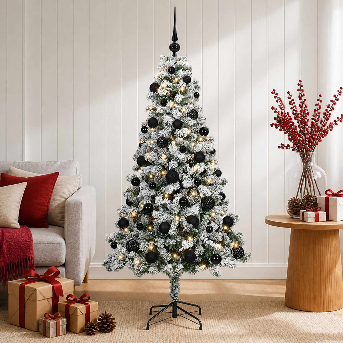Artificial Christmas Tree with Bauble 150 LEDs with LEDs & black balls